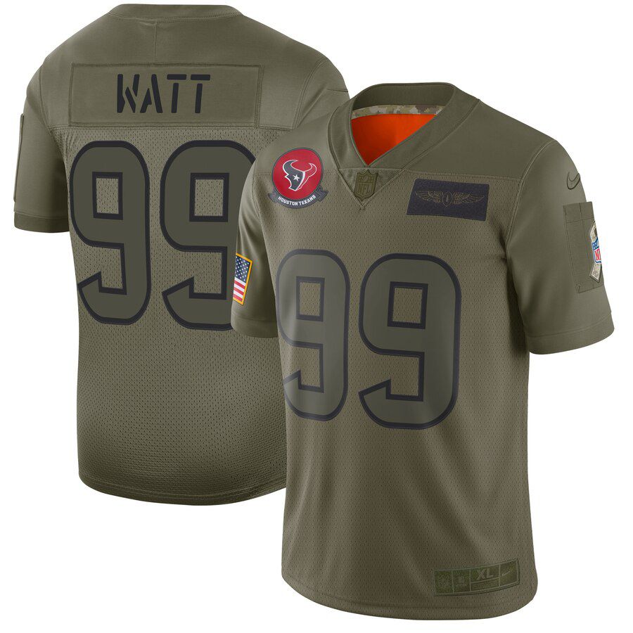 Men Houston Texans #99 Watt Green Nike Olive Salute To Service Limited NFL Jerseys